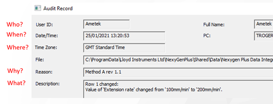 Audit record in NexygenPlus data analysis software