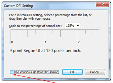 Disable the check box for Windows XP Style DPI